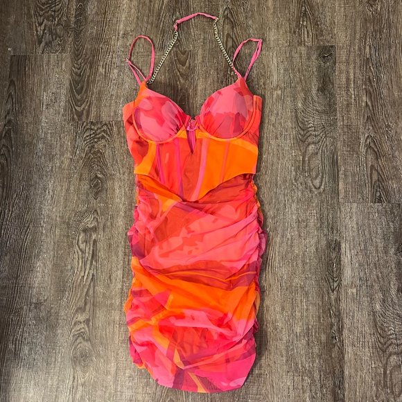 Oh Polly Heatin' Up Ruched Corset Mini Dress in Pink Print - Picture 4 of 7